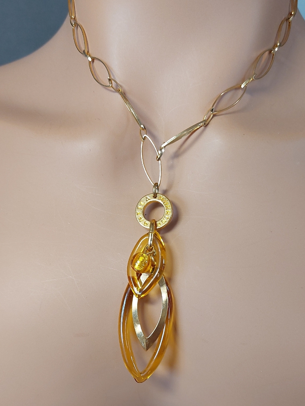 Antica Murrina Amber Murano Glass Gold Tone Necklace